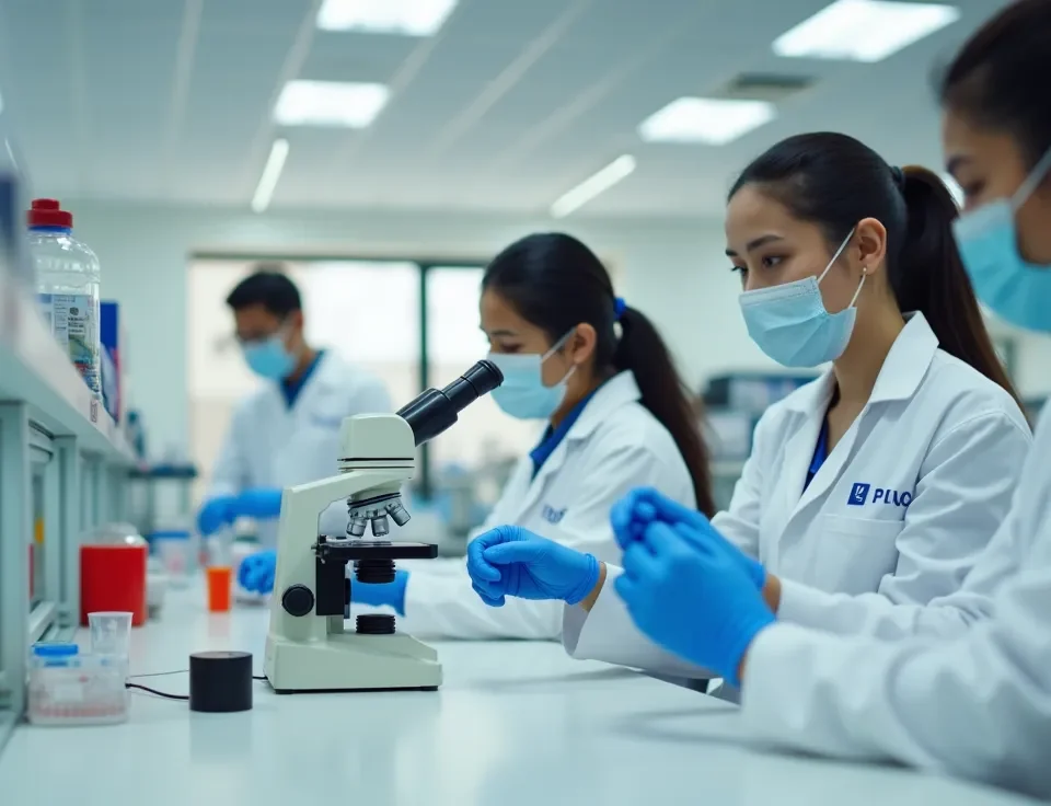 Equipo de técnicos de DIBOSA trabajando en el laboratorio de desarrollo en San Salvador.